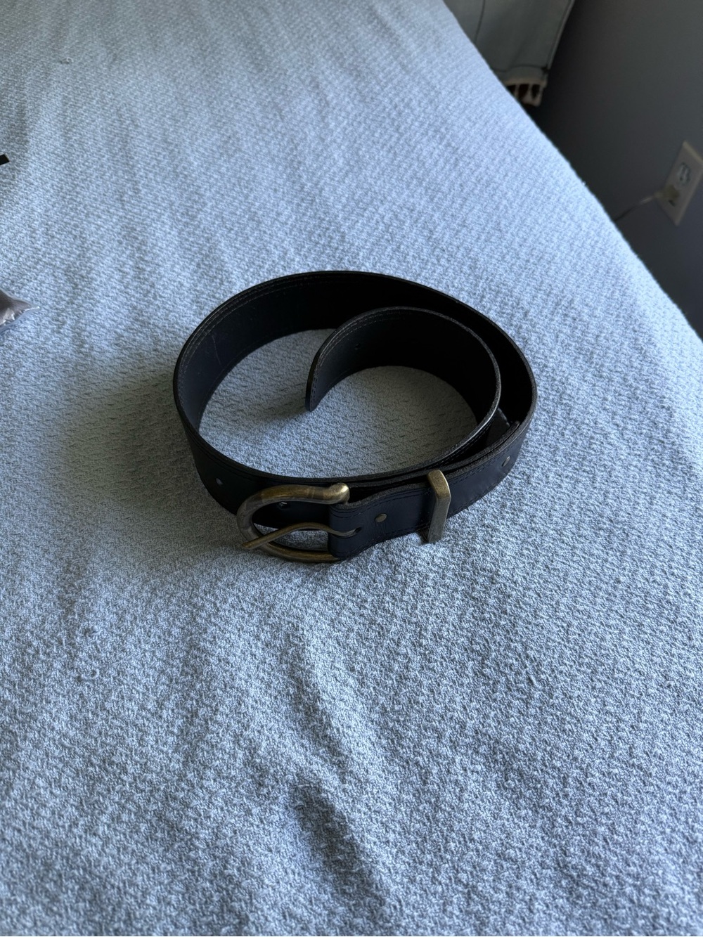 Laura Ashley Black Leather Belt with Brass-Tone Buckle